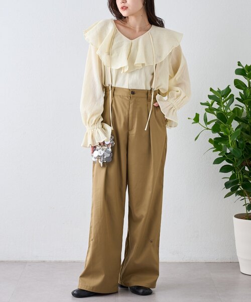 CIAOPANIC TYPY（チャオパニックティピー）の「【India】2WAYラッフルシアーブラウス（シャツ/ブラウス・レディース・ブラック/サックスブルー/ベージュ/オフホワイト/イエロー・ONE SIZE）」の9枚目の写真