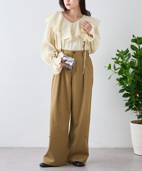 CIAOPANIC TYPY（チャオパニックティピー）の「【India】2WAYラッフルシアーブラウス（シャツ/ブラウス・レディース・ブラック/サックスブルー/ベージュ/オフホワイト/イエロー・ONE SIZE）」の10枚目の写真