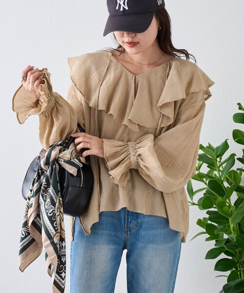 CIAOPANIC TYPY（チャオパニックティピー）の「【India】2WAYラッフルシアーブラウス（シャツ/ブラウス・レディース・ブラック/サックスブルー/ベージュ/オフホワイト/イエロー・ONE SIZE）」の14枚目の写真