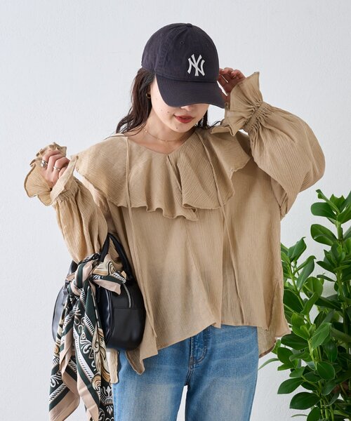 CIAOPANIC TYPY（チャオパニックティピー）の「【India】2WAYラッフルシアーブラウス（シャツ/ブラウス・レディース・ブラック/サックスブルー/ベージュ/オフホワイト/イエロー・ONE SIZE）」の15枚目の写真