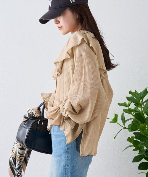 CIAOPANIC TYPY（チャオパニックティピー）の「【India】2WAYラッフルシアーブラウス（シャツ/ブラウス・レディース・ブラック/サックスブルー/ベージュ/オフホワイト/イエロー・ONE SIZE）」の16枚目の写真