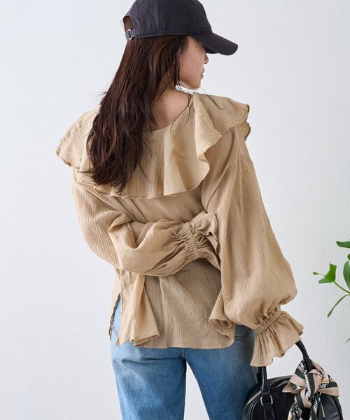 CIAOPANIC TYPY（チャオパニックティピー）の「【India】2WAYラッフルシアーブラウス（シャツ/ブラウス・レディース・ブラック/サックスブルー/ベージュ/オフホワイト/イエロー・ONE SIZE）」の17枚目の写真