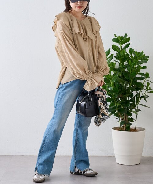 CIAOPANIC TYPY（チャオパニックティピー）の「【India】2WAYラッフルシアーブラウス（シャツ/ブラウス・レディース・ブラック/サックスブルー/ベージュ/オフホワイト/イエロー・ONE SIZE）」の19枚目の写真