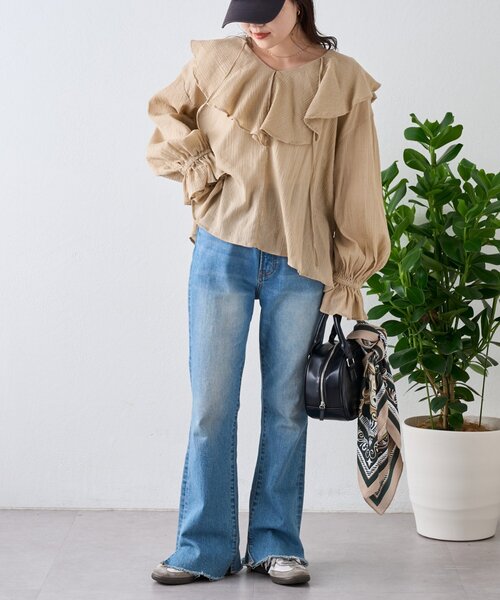 CIAOPANIC TYPY（チャオパニックティピー）の「【India】2WAYラッフルシアーブラウス（シャツ/ブラウス・レディース・ブラック/サックスブルー/ベージュ/オフホワイト/イエロー・ONE SIZE）」の20枚目の写真