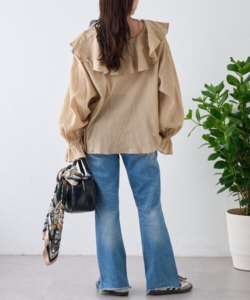 CIAOPANIC TYPY（チャオパニックティピー）の「【India】2WAYラッフルシアーブラウス（シャツ/ブラウス・レディース・ブラック/サックスブルー/ベージュ/オフホワイト/イエロー・ONE SIZE）」の22枚目の写真