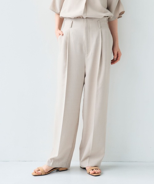 CROSS FUNCTION（クロスファンクション）の「《シワになりにくい》サマナチュラリネンライクセンタープレスワイドパンツ【CF/クロスファンクション】（スラックス・レディース・ブルー/ライトベージュ/モカ/チャコールグレー/ミント・LL/L/M）」の4枚目の写真