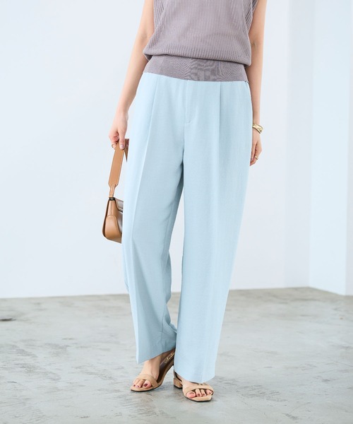 CROSS FUNCTION（クロスファンクション）の「《シワになりにくい》サマナチュラリネンライクセンタープレスワイドパンツ【CF/クロスファンクション】（スラックス・レディース・ブルー/ライトベージュ/モカ/チャコールグレー/ミント・LL/L/M）」の5枚目の写真