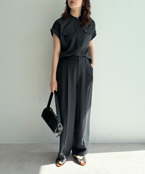 CROSS FUNCTION（クロスファンクション）の「《シワになりにくい》サマナチュラリネンライクセンタープレスワイドパンツ【CF/クロスファンクション】（スラックス・レディース・ブルー/ライトベージュ/モカ/チャコールグレー/ミント・LL/L/M）」の8枚目の写真