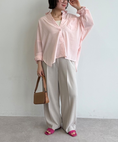 CROSS FUNCTION（クロスファンクション）の「《シワになりにくい》サマナチュラリネンライクセンタープレスワイドパンツ【CF/クロスファンクション】（スラックス・レディース・ブルー/ライトベージュ/モカ/チャコールグレー/ミント・LL/L/M）」の9枚目の写真