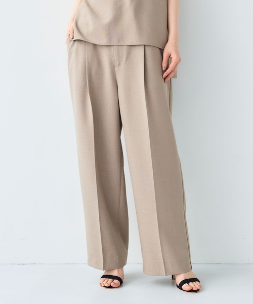 CROSS FUNCTION（クロスファンクション）の「《シワになりにくい》サマナチュラリネンライクセンタープレスワイドパンツ【CF/クロスファンクション】（スラックス・レディース・ブルー/ライトベージュ/モカ/チャコールグレー/ミント・LL/L/M）」の6枚目の写真