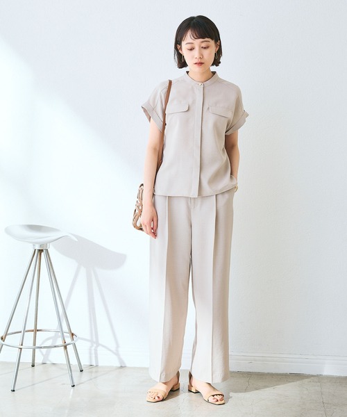 CROSS FUNCTION（クロスファンクション）の「《シワになりにくい》サマナチュラリネンライクセンタープレスワイドパンツ【CF/クロスファンクション】（スラックス・レディース・ブルー/ライトベージュ/モカ/チャコールグレー/ミント・LL/L/M）」の11枚目の写真