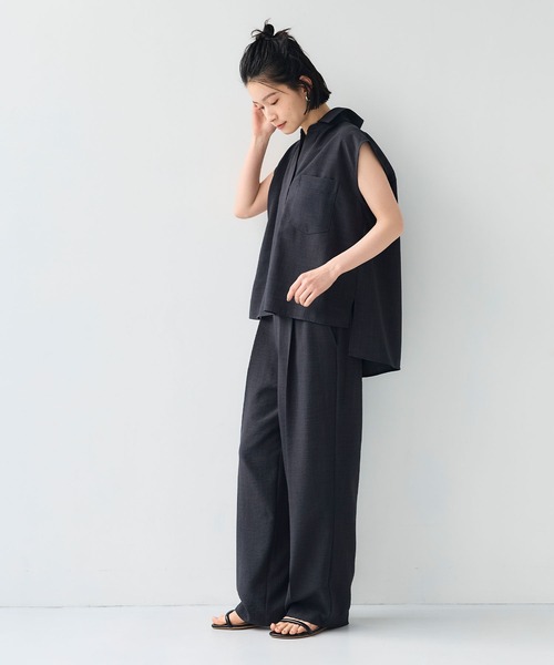 CROSS FUNCTION（クロスファンクション）の「《シワになりにくい》サマナチュラリネンライクセンタープレスワイドパンツ【CF/クロスファンクション】（スラックス・レディース・ブルー/ライトベージュ/モカ/チャコールグレー/ミント・LL/L/M）」の20枚目の写真