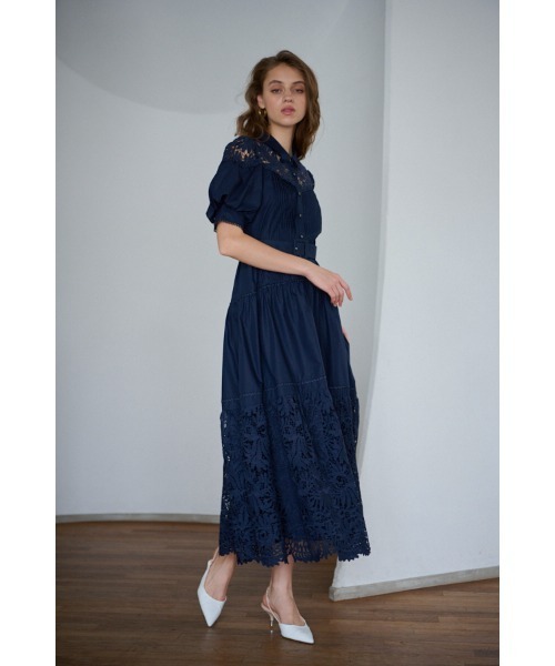 Estella.k エステラケー　ワンピース セール】Isabel Lace Belted Dress ケミカルレーススウィッチング