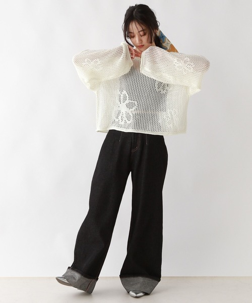 RAGEBLUE(レイジブルー)の「フラワーモチーフ透かし編みニット(ニット/セーター・レディース・ホワイト/ブラック/ブルー・FREE)」の22枚目の写真