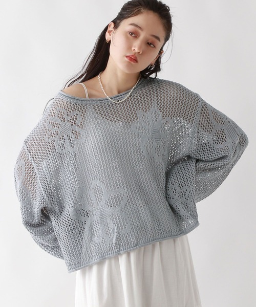 ニット セーター フラワーモチーフ透かし編みニット レディース RAGEBLUE ニット セーター フラワーモチーフ透かし編みニット
