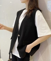 裏地付き万能ワンボタンレディース上品ベスト