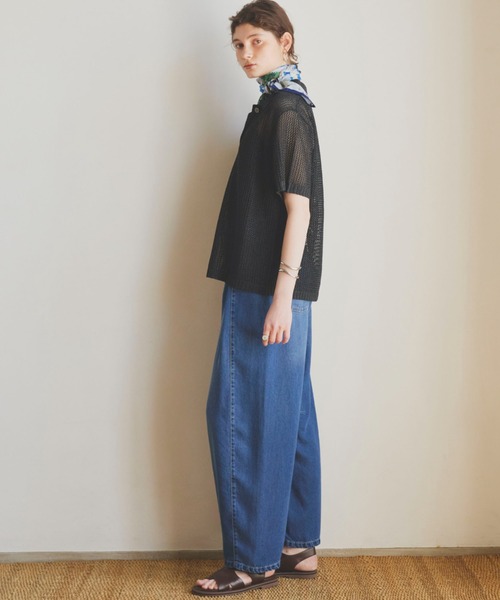 セール】ソフトデニムワイドタックパンツ（デニムパンツ）｜DOUX