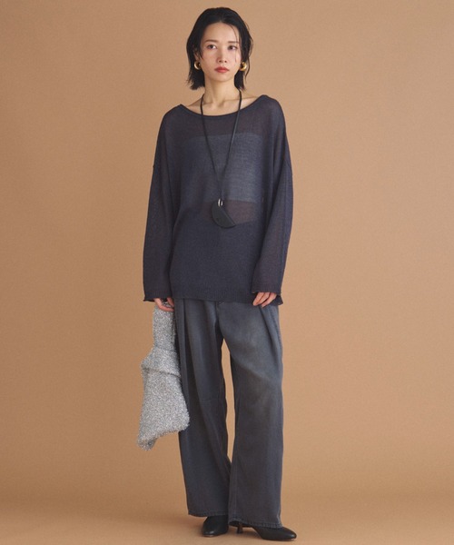 セール】ソフトデニムワイドタックパンツ（デニムパンツ）｜DOUX