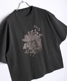 花柄プリント ピグメント加工 半袖Tシャツ