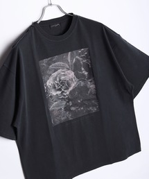 花柄プリント ピグメント加工 半袖Tシャツ