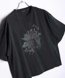花柄プリント ピグメント加工 半袖Tシャツ