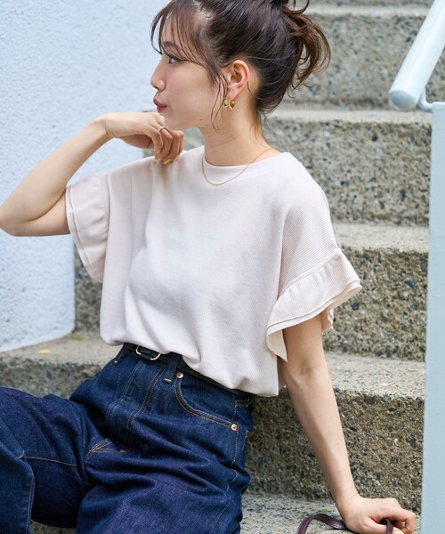 セール】限定展開 ワッフル フリル 袖トップス（Tシャツ/カットソー