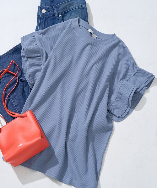 セール】限定展開 ワッフル フリル 袖トップス（Tシャツ/カットソー