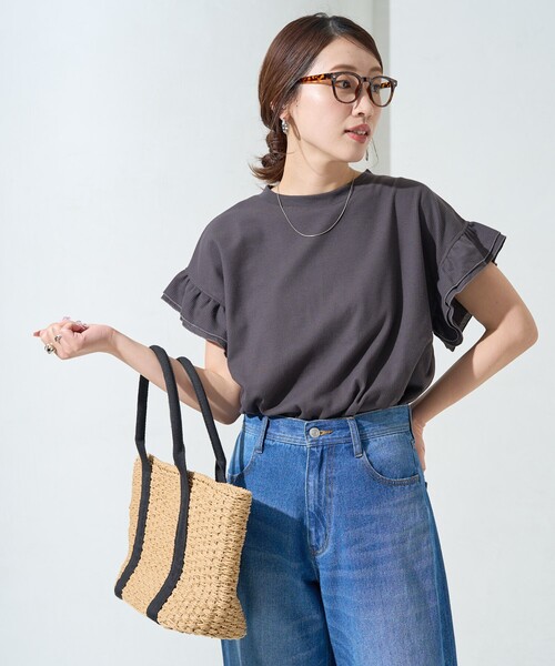 【CHANEL】ネイビー フリル袖 ラメ 半袖 カットソー 大人気デザインが半袖になって再登場！リブレース半袖カットソー