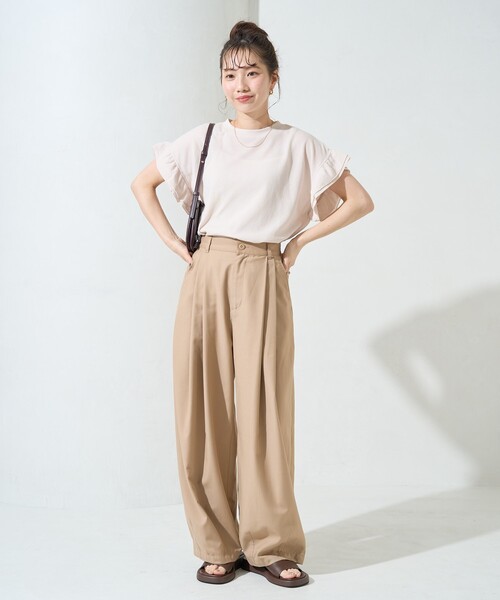 セール】限定展開 ワッフル フリル 袖トップス（Tシャツ