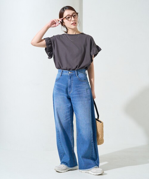 OHGA アイボリー フリル袖 トップス FREAK'S STORE/ワッフル フリル 袖トップス【限定展開