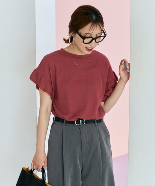 51700円のお品　フリル袖 トップス セール】限定展開 ワッフル フリル 袖トップス（Tシャツ