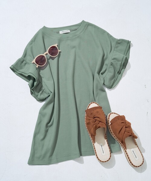 FREAK'S STORE（フリークスストア）の「限定展開　ワッフル フリル 袖トップス（Tシャツ/カットソー・レディース・ブラック/オリーブ/ナチュラル/ブルー/レッド・ﾌﾘ-）」の6枚目の写真