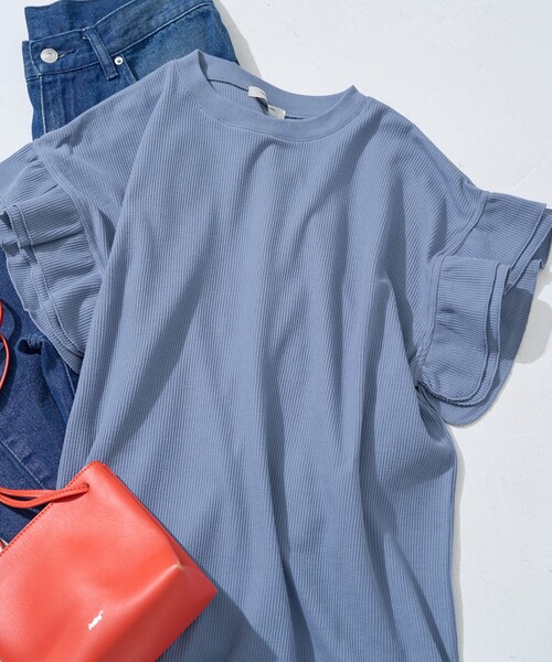 FREAK'S STORE（フリークスストア）の「限定展開　ワッフル フリル 袖トップス（Tシャツ/カットソー・レディース・ブラック/オリーブ/ナチュラル/ブルー/レッド・ﾌﾘ-）」の10枚目の写真