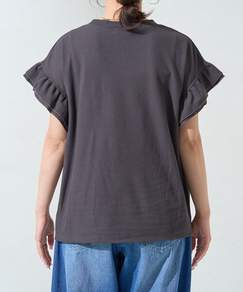 セール】限定展開 ワッフル フリル 袖トップス（Tシャツ