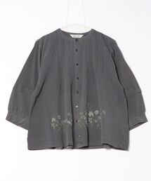 60/2天竺×ボイルコットンシフォンスプリングフラワー刺繍製品染めブラウスカーディガン SUPER HAKKA｜60/2天竺×ボイルコットンシフォンスプリング