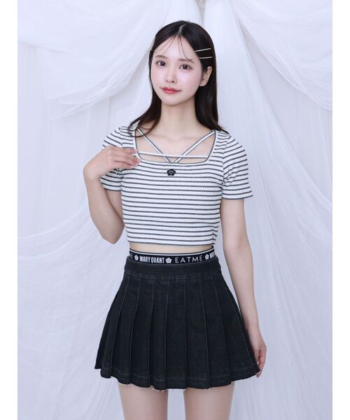 EATME(イートミー)の「【EATME×MARY QUANT】ウエストマークデニムプリーツスカート(セットアップ可能)(デニムスカート・レディース・ライトブルー/ブラック・MEDIUM/SMALL)」の5枚目の写真