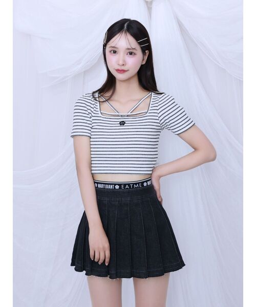 EATME(イートミー)の「【EATME×MARY QUANT】ウエストマークデニムプリーツスカート(セットアップ可能)(デニムスカート・レディース・ライトブルー/ブラック・MEDIUM/SMALL)」の6枚目の写真