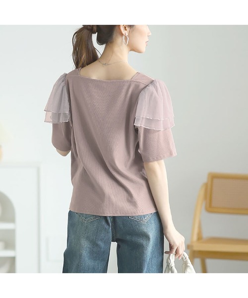 GOLDJAPAN（ゴールドジャパン）の「肩フリルシャーリングハートネックトップス【大きいサイズ対応】（Tシャツ/カットソー・レディース・ブラック/ラベンダー・LL/3L/4L/5L）」の15枚目の写真