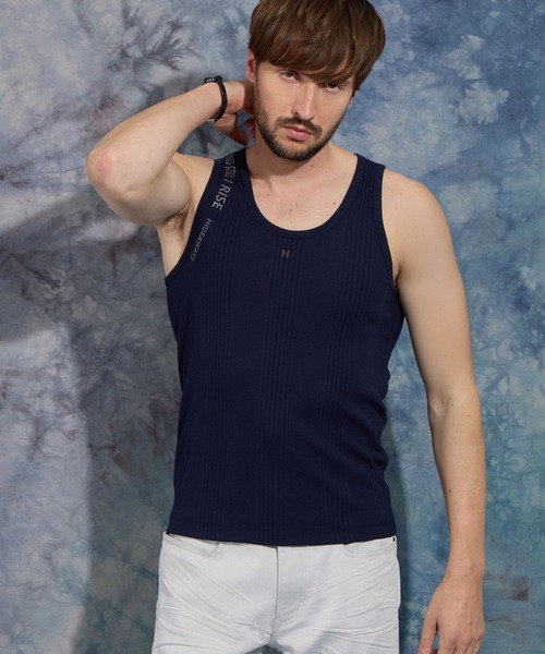 HIDEAWAYS NICOLE（ハイダウェイニコル）の「ロゴプリントタンクトップ（タンクトップ・メンズ・オフホワイト/ブラック/ネイビー/パープル・MEDIUM/LARGE/X-LARGE）」の3枚目の写真