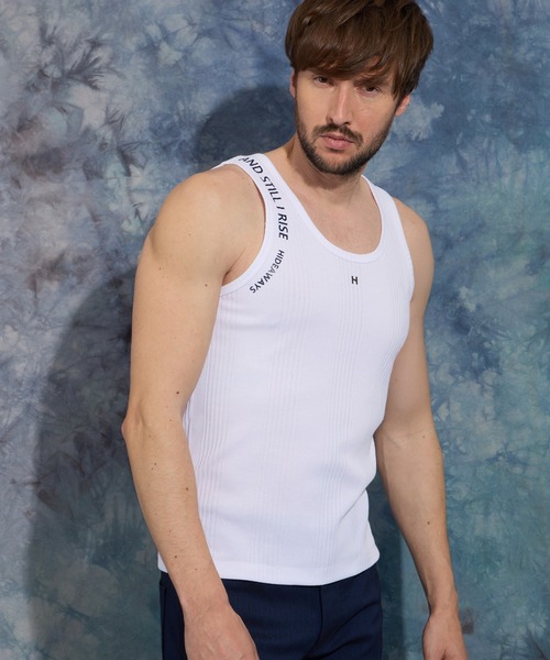 HIDEAWAYS NICOLE（ハイダウェイニコル）の「ロゴプリントタンクトップ（タンクトップ・メンズ・オフホワイト/ブラック/ネイビー/パープル・MEDIUM/LARGE/X-LARGE）」の2枚目の写真