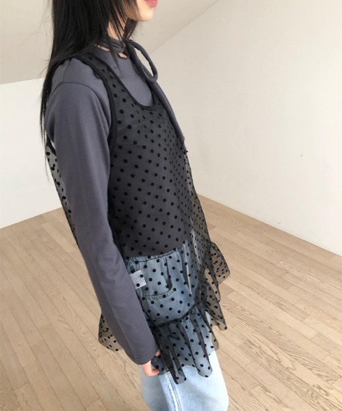 gossip！ロサンゼルス（ゴシップロサンゼルス）の「Y2K シアードット レイヤリングミニ丈ワンピース 【垢抜けレイヤードアイテム】（ワンピース・レディース・ブラック/ホワイト・FREE）」の21枚目の写真