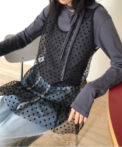 gossip！ロサンゼルス（ゴシップロサンゼルス）の「Y2K シアードット レイヤリングミニ丈ワンピース 【垢抜けレイヤードアイテム】（ワンピース・レディース・ブラック/ホワイト・FREE）」の14枚目の写真