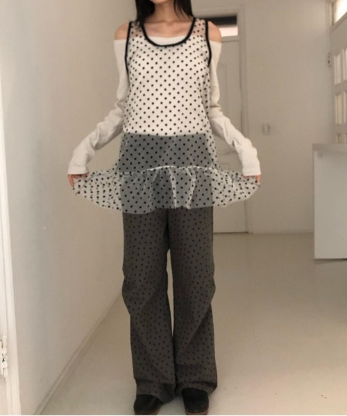 gossip！ロサンゼルス（ゴシップロサンゼルス）の「Y2K シアードット レイヤリングミニ丈ワンピース 【垢抜けレイヤードアイテム】（ワンピース・レディース・ブラック/ホワイト・FREE）」の11枚目の写真