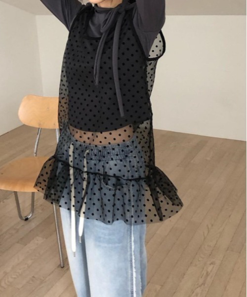 gossip！ロサンゼルス（ゴシップロサンゼルス）の「Y2K シアードット レイヤリングミニ丈ワンピース 【垢抜けレイヤードアイテム】（ワンピース・レディース・ブラック/ホワイト・FREE）」の16枚目の写真