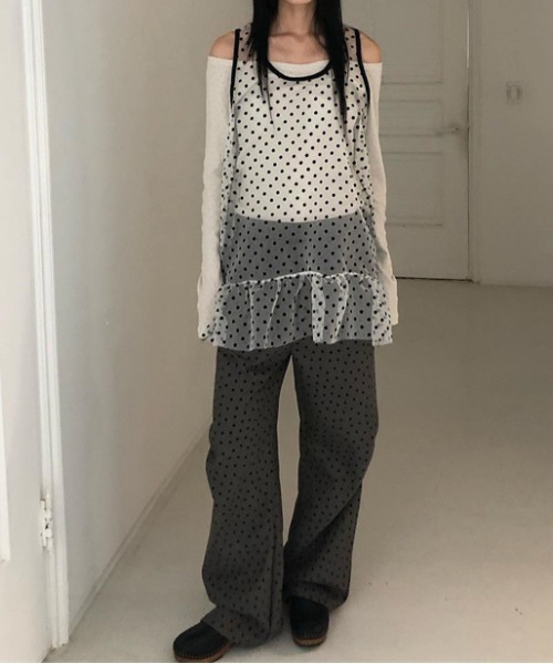 gossip！ロサンゼルス（ゴシップロサンゼルス）の「Y2K シアードット レイヤリングミニ丈ワンピース 【垢抜けレイヤードアイテム】（ワンピース・レディース・ブラック/ホワイト・FREE）」の12枚目の写真