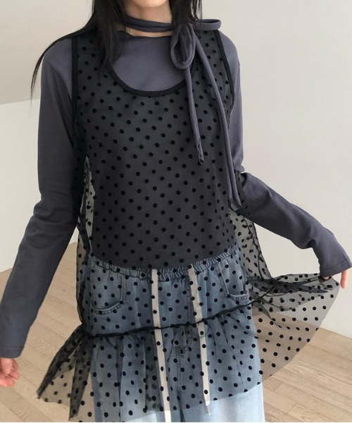 gossip！ロサンゼルス（ゴシップロサンゼルス）の「Y2K シアードット レイヤリングミニ丈ワンピース 【垢抜けレイヤードアイテム】（ワンピース・レディース・ブラック/ホワイト・FREE）」の18枚目の写真