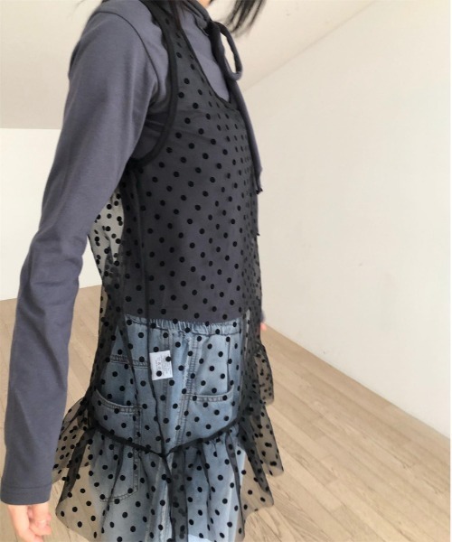 gossip！ロサンゼルス（ゴシップロサンゼルス）の「Y2K シアードット レイヤリングミニ丈ワンピース 【垢抜けレイヤードアイテム】（ワンピース・レディース・ブラック/ホワイト・FREE）」の20枚目の写真