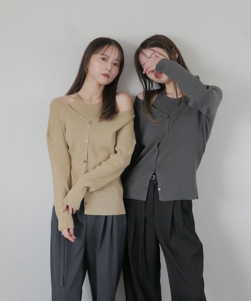 Reurie'（レウリィ）の「【2点セット】オリジナルレイヤードアンサンブルトップス / 長袖 カーディガン アメスリ ノースリーブ 重ね着 シンプル カジュアル モード（アンサンブル・レディース・チャコールグレー/ベージュ・FREE）」の21枚目の写真