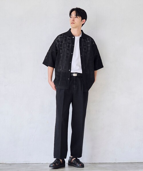 RONEL(ロネル)の「【RONEL】メッシュシャツ カーデ(ニット/セーター・メンズ・ブラック/ベージュ・M/L/S/XL)」の3枚目の写真