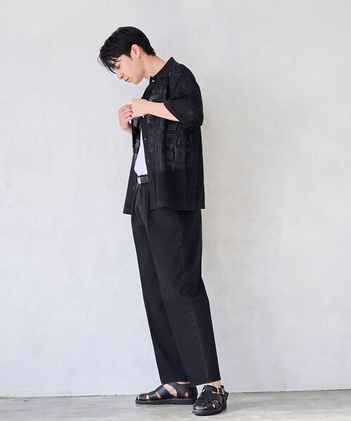 RONEL(ロネル)の「【RONEL】メッシュシャツ カーデ(ニット/セーター・メンズ・ブラック/ベージュ・M/L/S/XL)」の4枚目の写真
